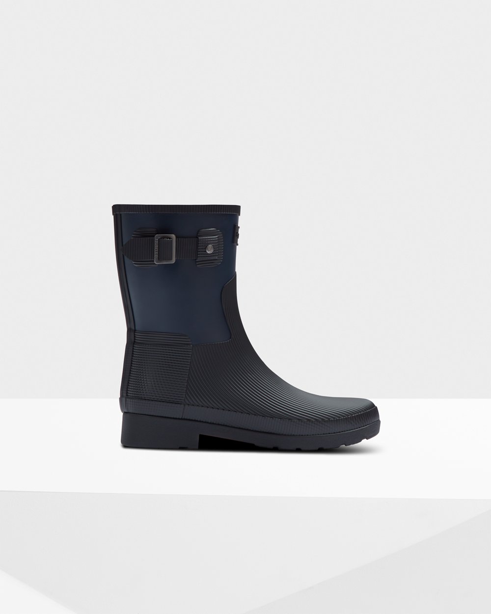 Galochas Curtas Hunter Feminina Azul Marinho/Pretas - Refined Texture Block Slim Fit - 94MQXRDVP